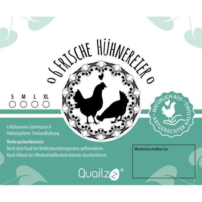 Etiketten für 6er Hühnereierschachteln - Motiv Türkis